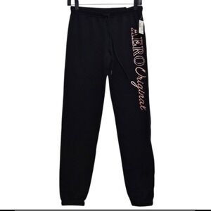 Aeropostale Sweatpants Womens Small Black Rose Gold Graphic Logo Joggers Comfy